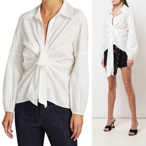 Cinq A Sept Women’s Austyn Knotted Front Long Sleeve White Shirt